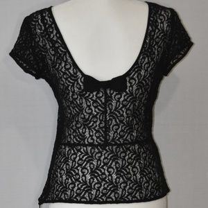 Hinge Black Lace Sheer Peplum Blouse Sz S